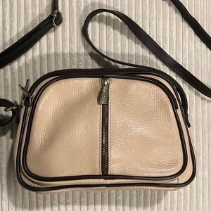 Valentina Genuine Leather Triple Zipper Crossbody Blush/Brown